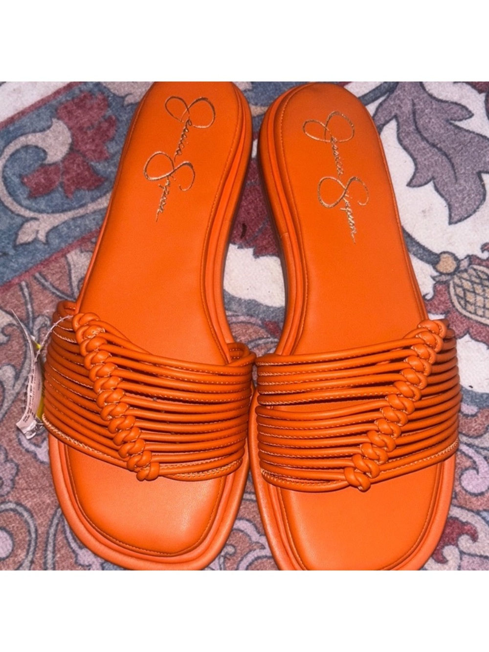 Jessica Simpson Bright Orange Braided Strap Slide Sandals